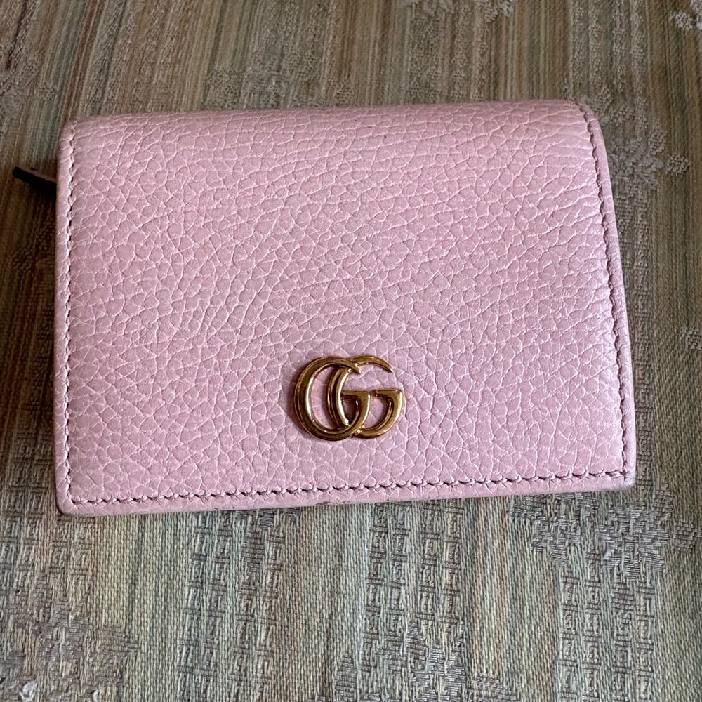 Gucci Pink Leather Marmont Bifold Card Wallet with original box and dust bag